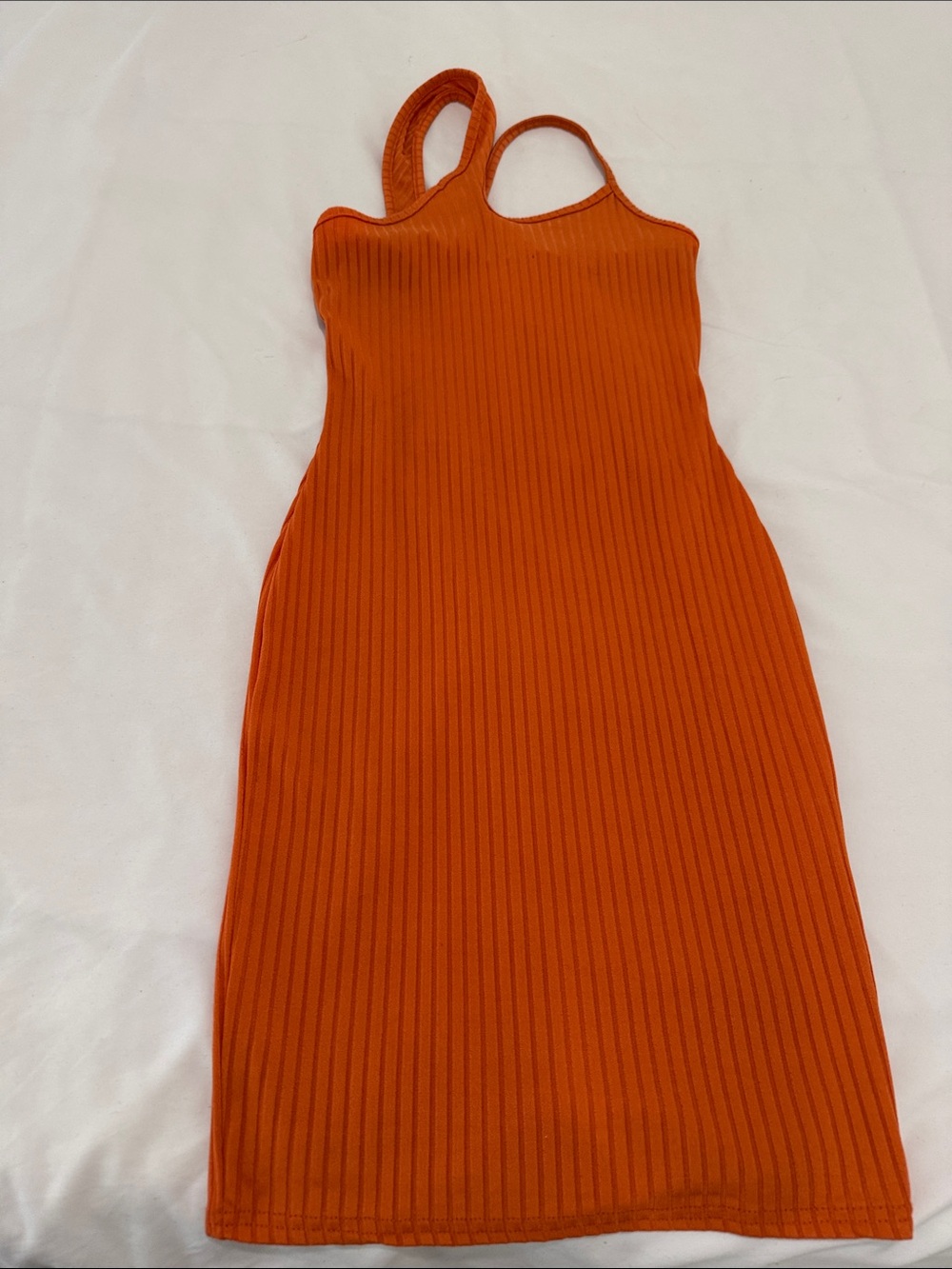 PrettyLittleThing Orange Ribbed One-Shoulder Midi Dress